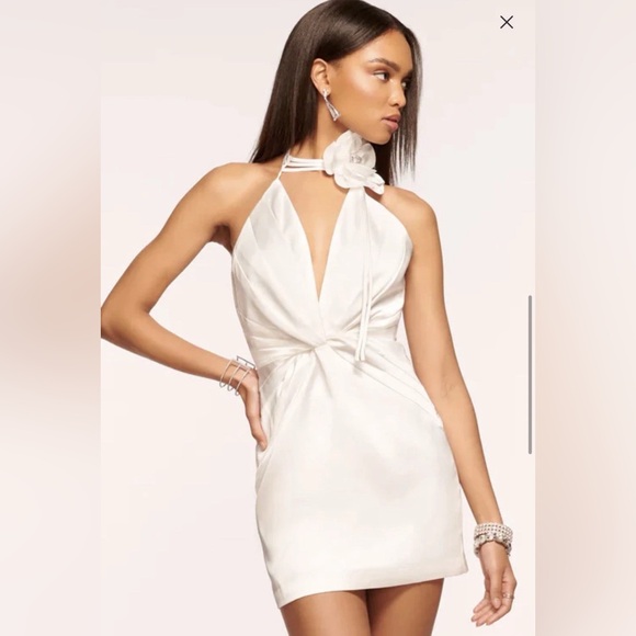 Ramy Brook Evie Ivory Satin Mini Dress Halter Floral Neck $595 Bridal - 12 - NWT - Picture 1 of 12